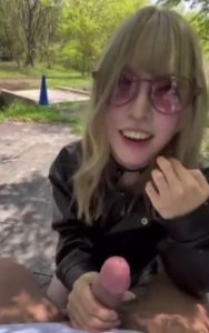 Japanese amateur-style thumbnail showing Blonde Japanese-Style Friend Outdoor Park Blowjob Before Public Sex