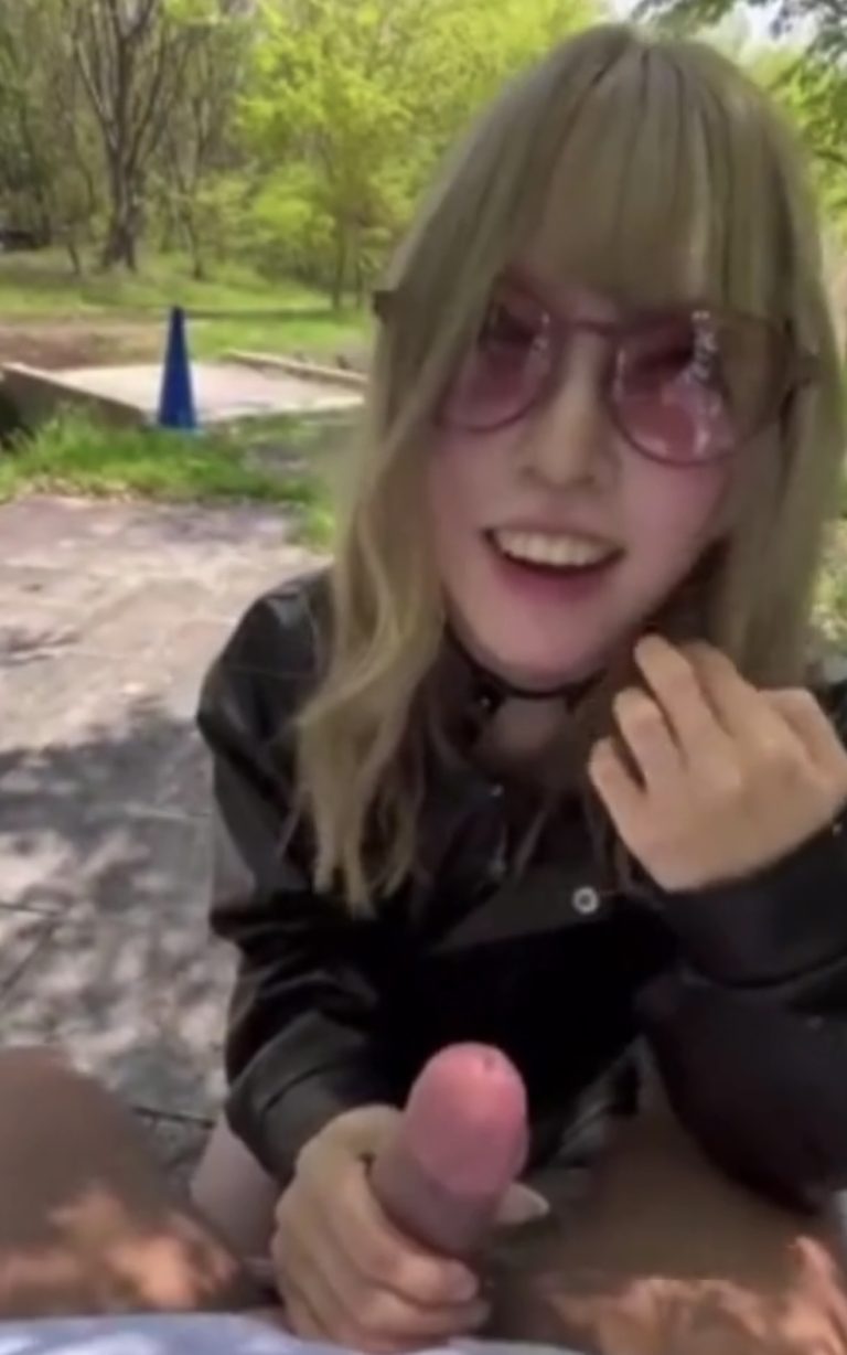 Japanese amateur-style thumbnail showing Blonde Japanese-Style Friend Outdoor Park Blowjob Before Public Sex
