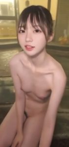 Japanese idol-style adult woman in a private nude onsen selfie video